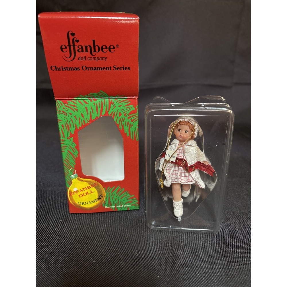 1998 EFFANBEE DOLL ORNAMENT WHITE COAT ICE SKATER FO28 NIB